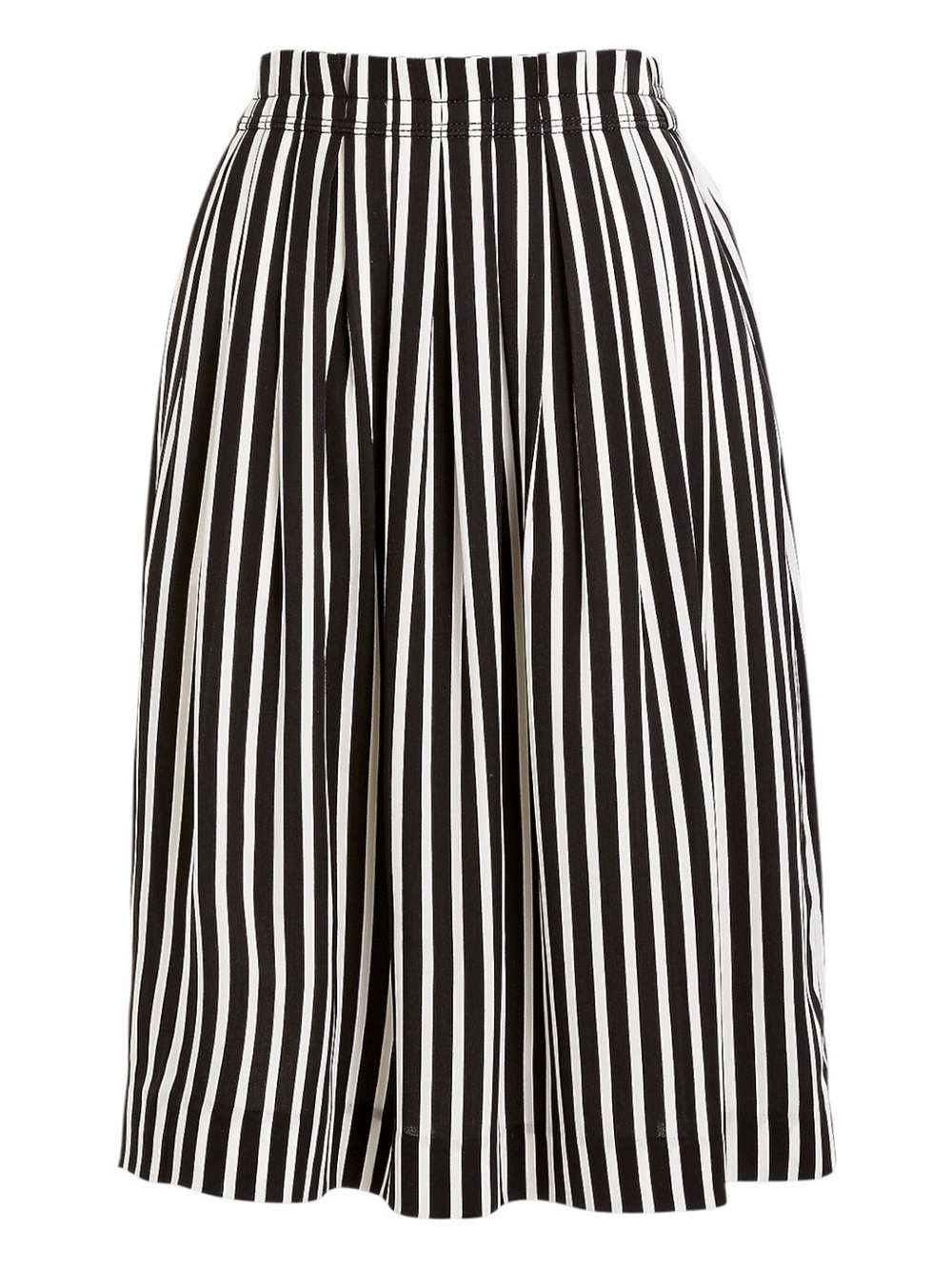J. Crew Mercantile Black Ivory Striped Pleated Midi Skirt. Size 2.